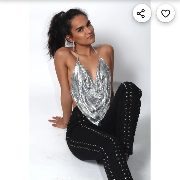 Source Unknown Tops - Silver Halter Top